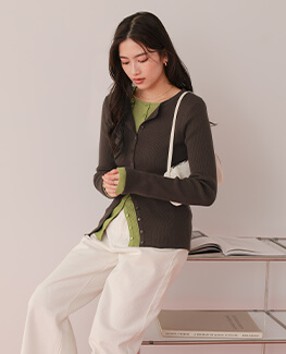 メニー釦リブニットカーディガン 春夏 トップス