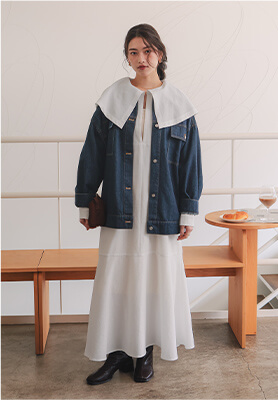 ビッグカラーマーメイドシルエットワンピース 春夏 ワンピース