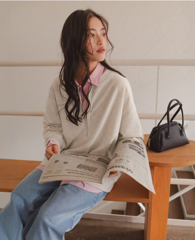 フロントジップゆるっとスウェットプルオーバー 春夏 トップス