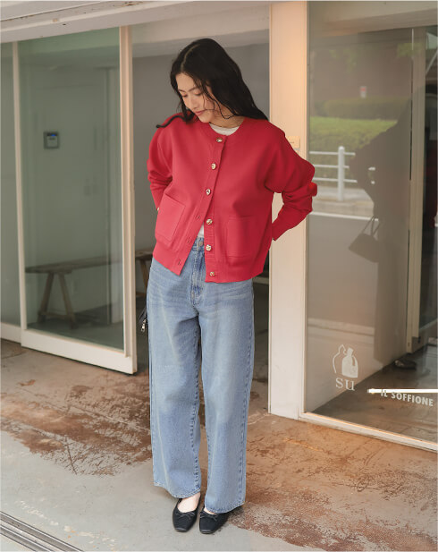デザイン釦ポケットニットカーディガン 春夏 カーディガン