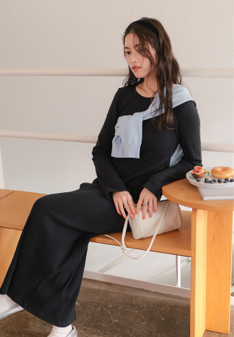 クルーネックリブワンピース 春夏 ワンピース