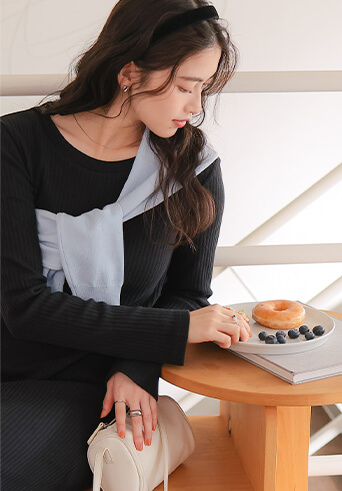 クルーネックリブワンピース 春夏 ワンピース