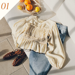 赤埴奈津子　ティティベイト コラボ シャーリングデザイントップス