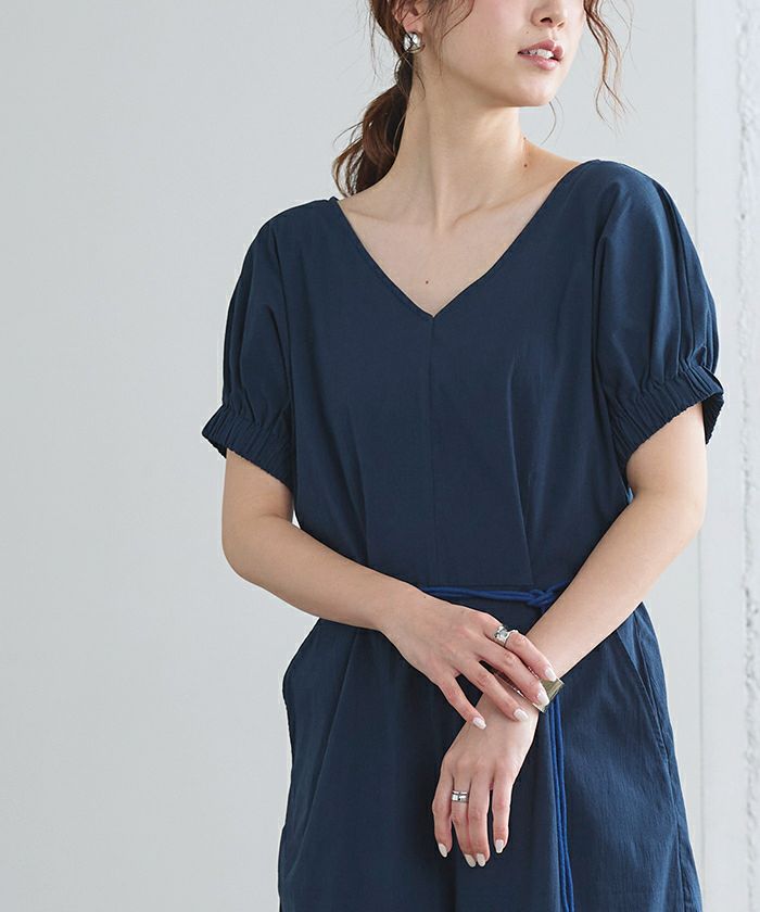 titivate オールインワン　ワンピース（パンツ）　ブルー　実物写真あり シンプルワイドパンツオールインワン（つなぎ/オールインワン