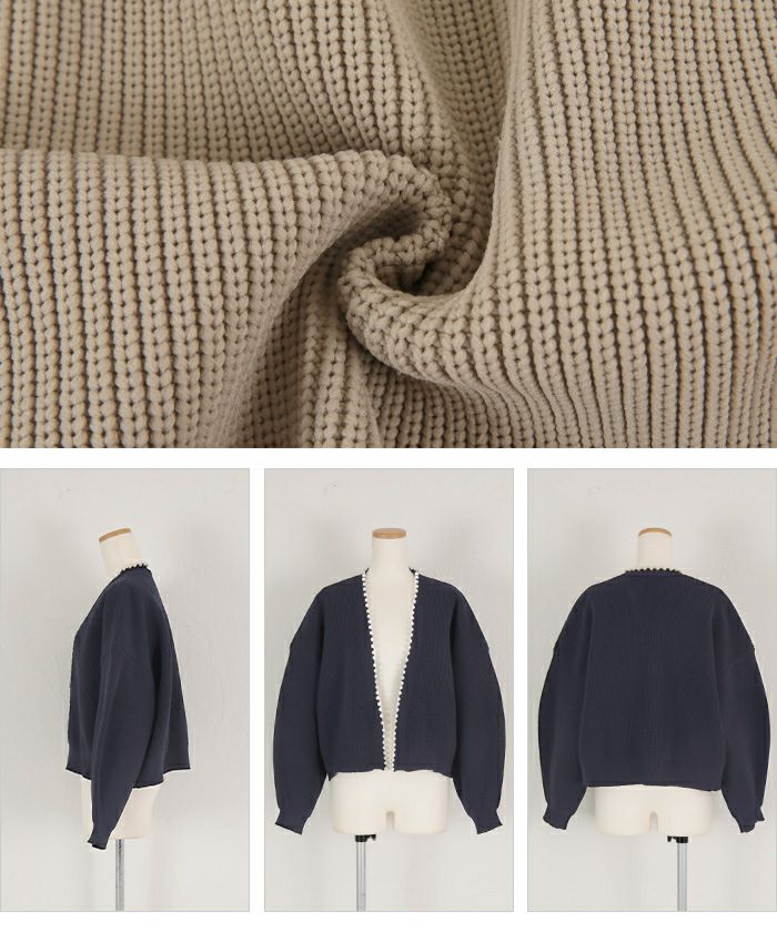 【新品】アンティグラヴィテ ざっくり 厚手ニット 前後差 デザインニット ウール パールデザインニットカーディガン | titivate