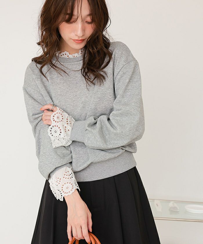 コットンレースドッキングスウェット | titivate