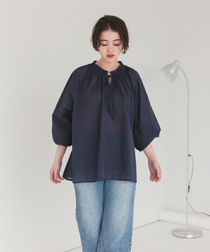 リボン付きAラインギャザーブラウス | titivate