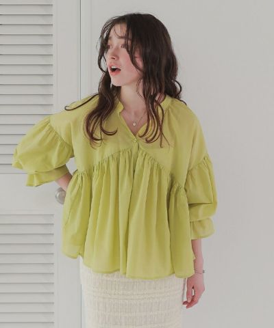 m.me.eme ギャザーリボンブラウスワンピース m.me.eme ギャザーリボンブラウスワンピース