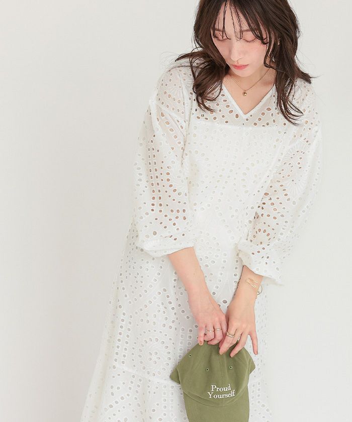 くまさん toujours 裏付きレース ワンピース ネイビー2号 くまさん toujours 裏付きレース ワンピース ネイビー2号 くまさん