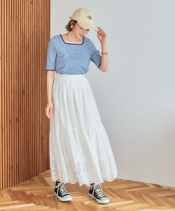 スクエアネック5分袖ボーダートップス【メール便可／100】 | titivate