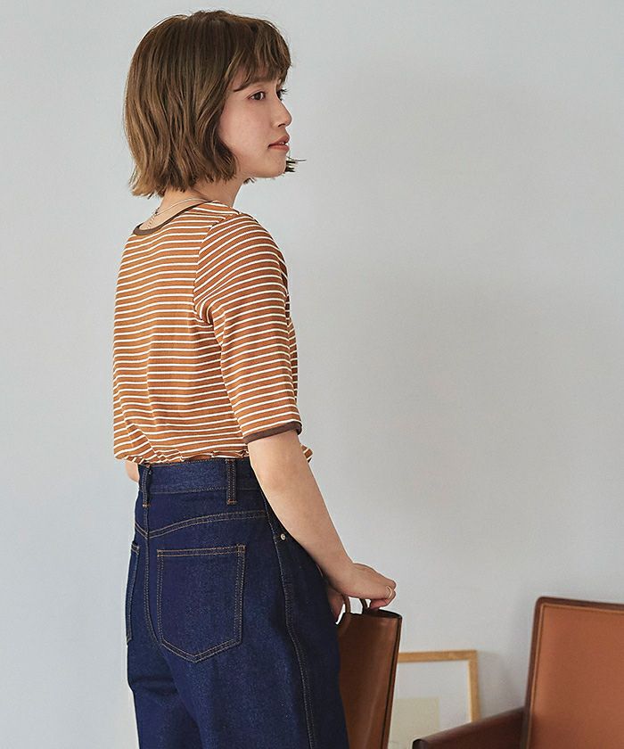 スクエアネック5分袖ボーダートップス【メール便可／100】 | titivate