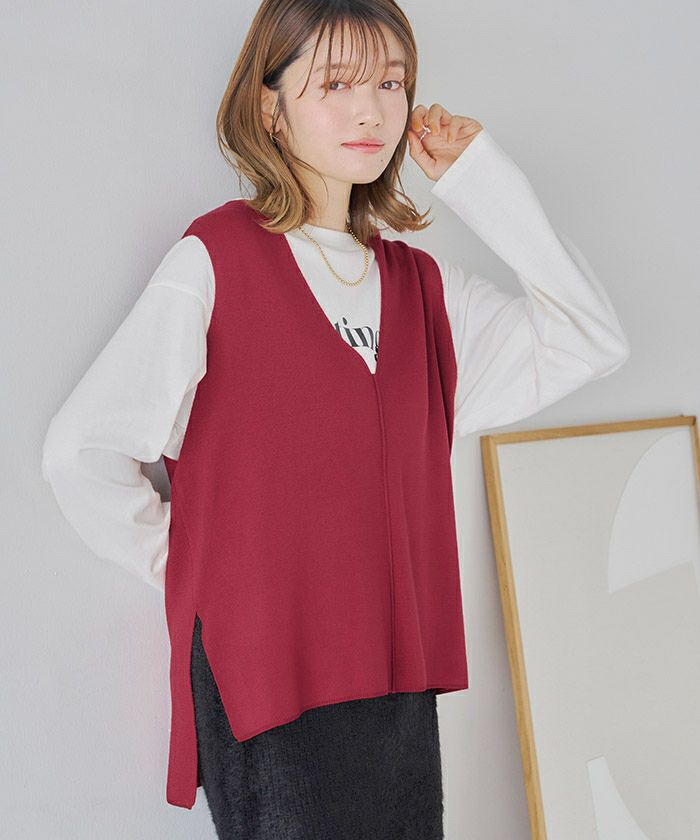 【セール】MADISON BLUEリネンVネックサイドスリットベスト ベスト BIーCOLOR DEEP V NECK VEST