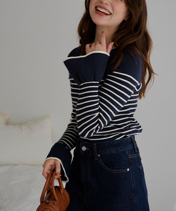 ボートネックベルスリーブニット | titivate