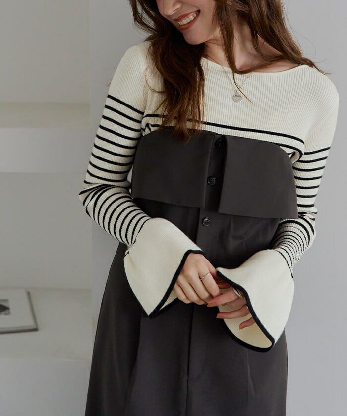 ボートネックベルスリーブニット | titivate