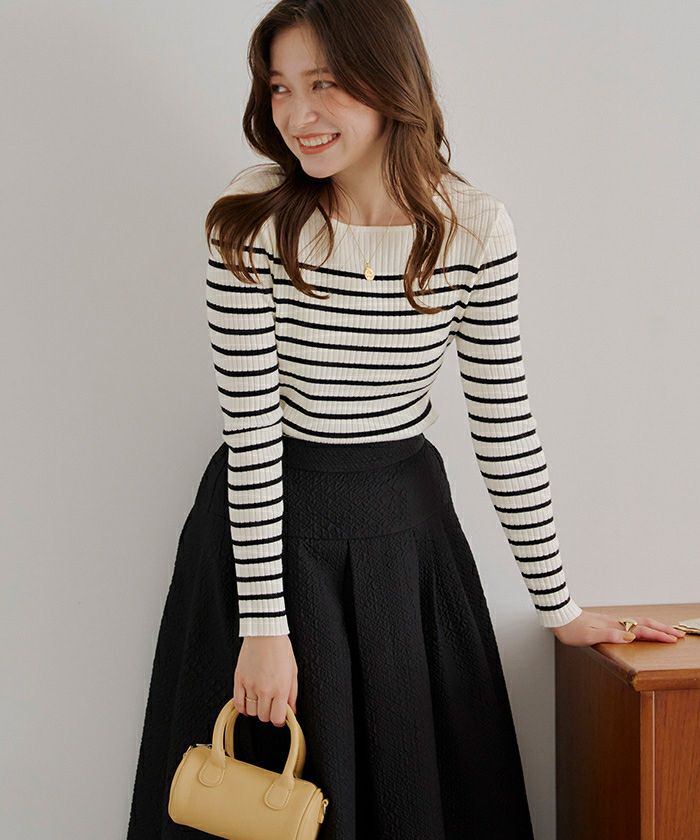 ボートネックリブ編みニット【メール便可／100】 | titivate