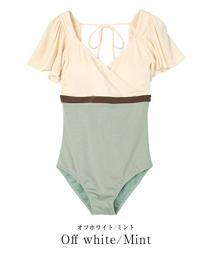 バイカラーフレアスリーブワンピース/水着【SEADRESS シードレス