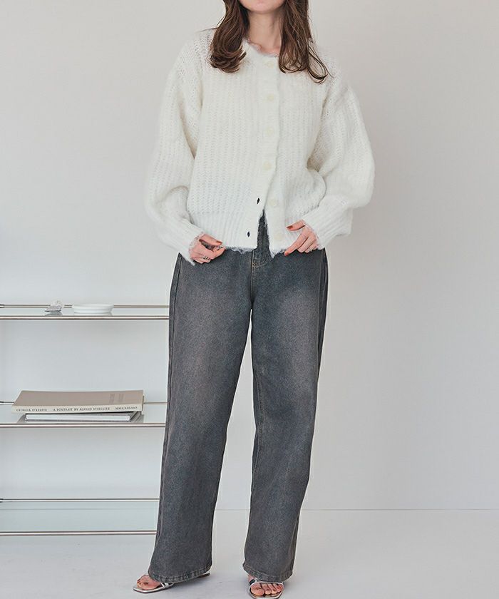 ニュージーランド　ニット　モヘア　カーディガン　毛足長め　hand knit ニュージーランド ニット モヘア カーディガン 毛足長め hand knit