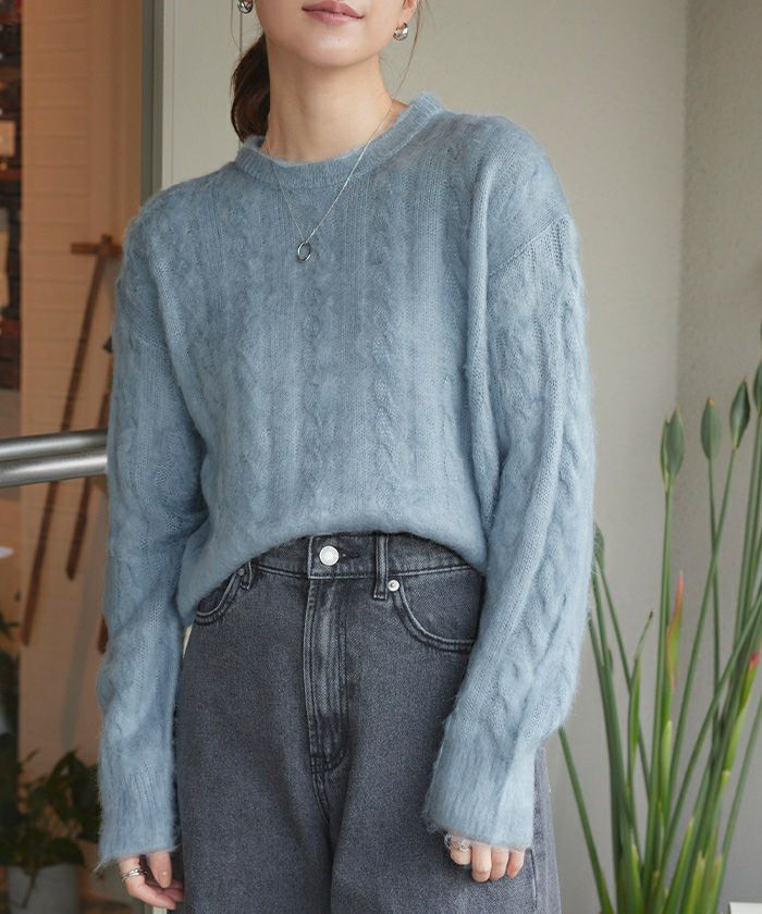 シャギー　オーバーサイズ　ニット　新品　titivate ケーブルシャギーニット | titivate