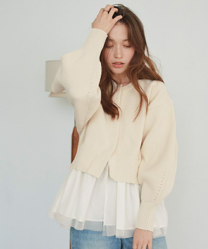 24AW/ acka⭐️ペプラムニットカーディガン/ivory ペプラムレイヤードニットカーディガン | titivate