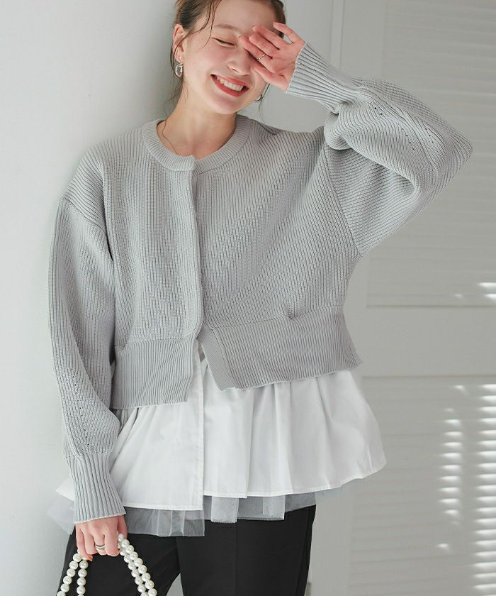 ペプラムレイヤードニットカーディガン | titivate