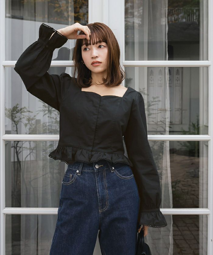 わちふぃーるど　スクエアブラウス　青 2WAYサイドタイブラウス[品番：AZLW0022015]｜AZUL BY MOUSSY