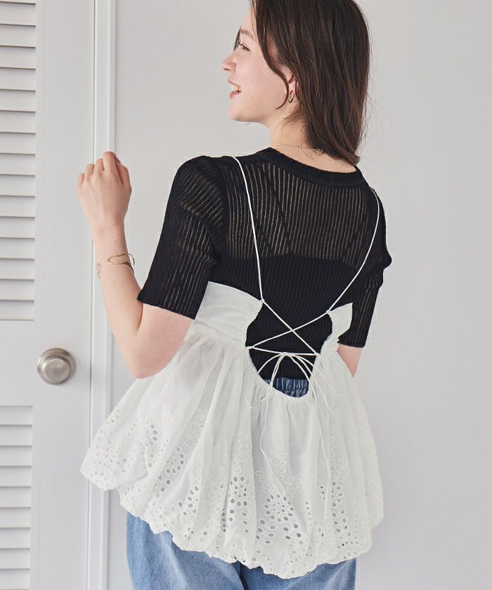 コットンレーストップス コットンレース切替トップス | axes femme online shop
