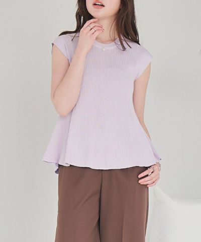 シェリエ sheller フレンチスリーブペプラムニットトップス Sheller 男らしい シェリエ フレンチスリーブペプラムニット