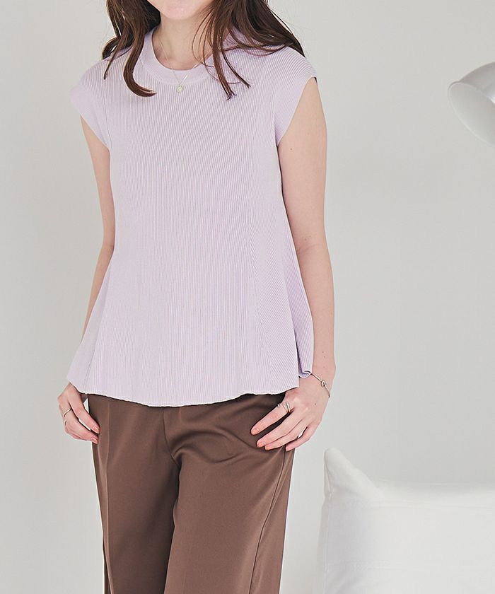シェリエ sheller フレンチスリーブペプラムニットトップス Sheller シェリエ フレンチスリーブペプラムニットトップス ピンク
