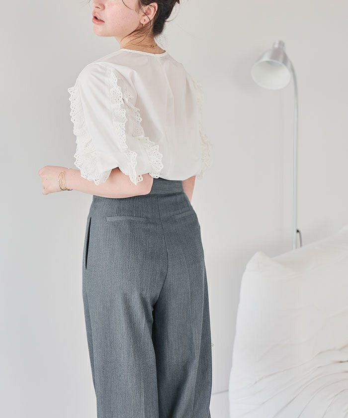 ハイウエストデザインパンツ ハイウエストSIDE BELT CUTデザインフレアデニムパンツ[品番