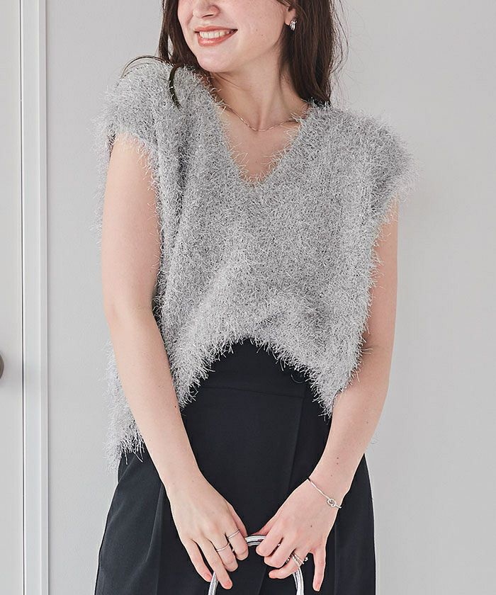 前後2wayVネックシャギーニットベスト | titivate