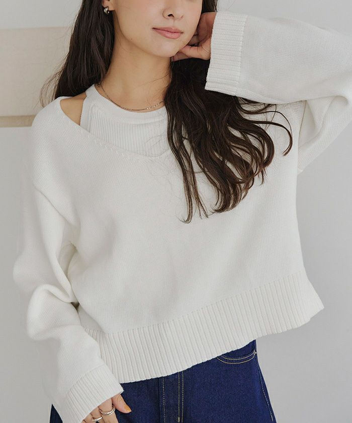 美品　LOHEN レイヤードスリーブニット　オフホワイト レイヤードニット | titivate