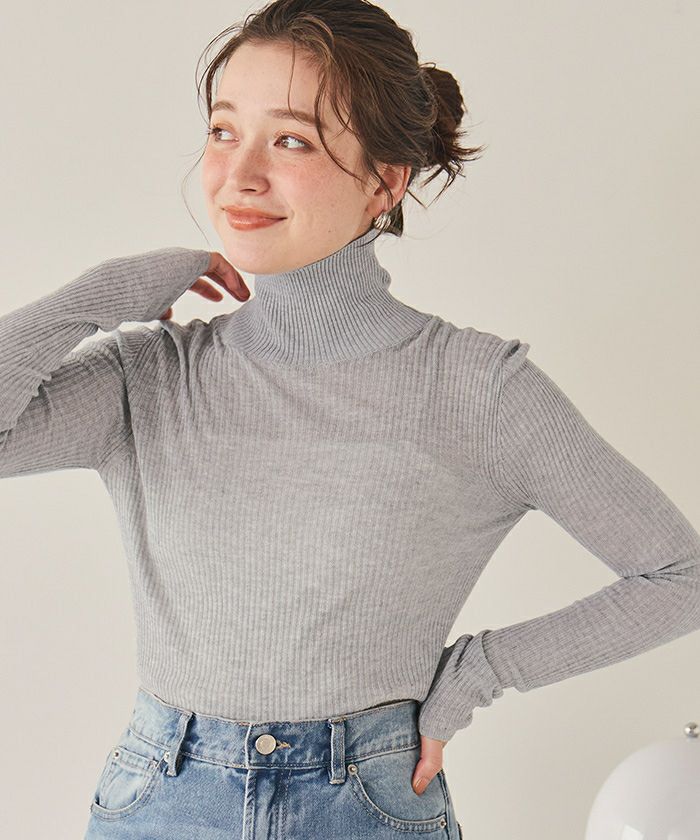 水色リブ編みハイネックシャツ 5525　現行品 リアルスタイル REAL STYLE ニット リブ レディース トップス 長袖