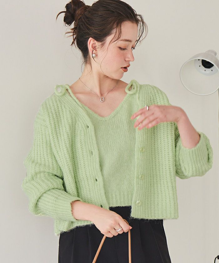 Vネックショートニットカーディガン | titivate