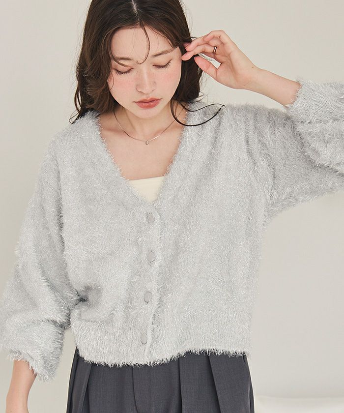 美品　トルネードマート　アイスグレー　フーデッドシャギーニットカーディガン 美品 トルネードマート アイスグレー フーデッドシャギーニット