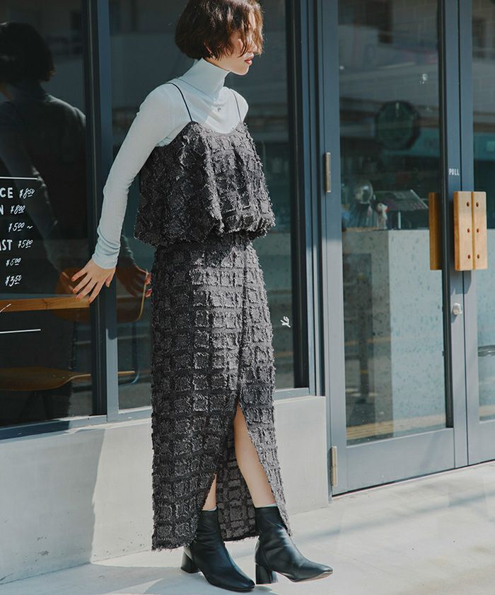 フリンジチェックセンタースリットスカート | titivate