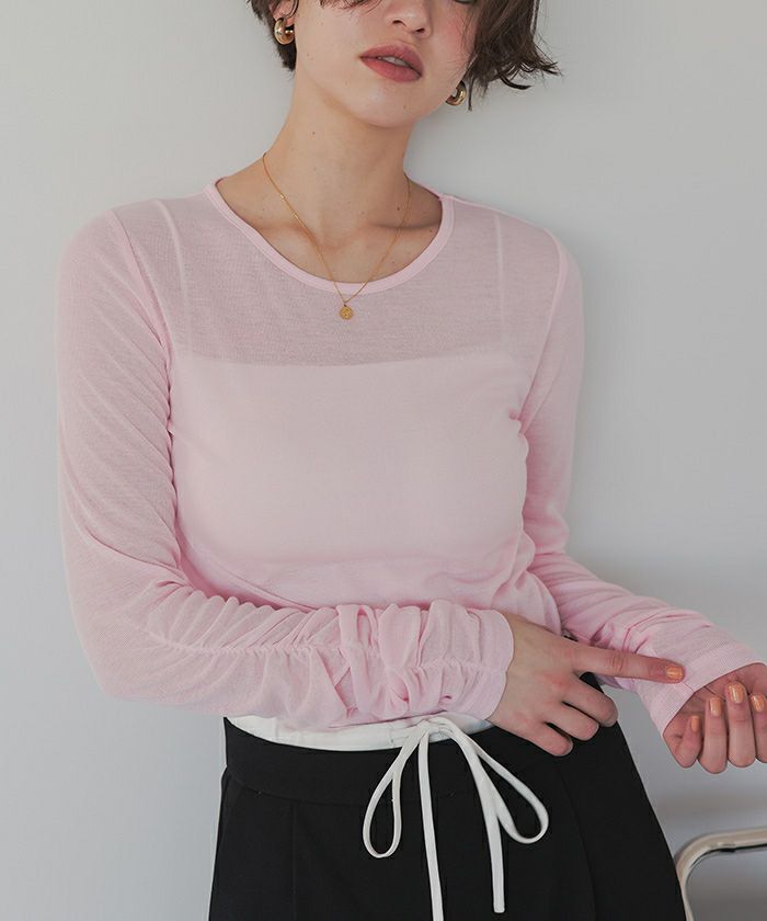 袖シャーリングシアートップス【メール便可／60】 | titivate