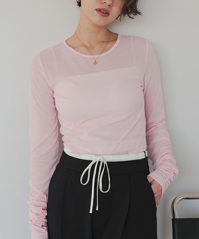 袖シャーリングシアートップス【メール便可／60】 | titivate