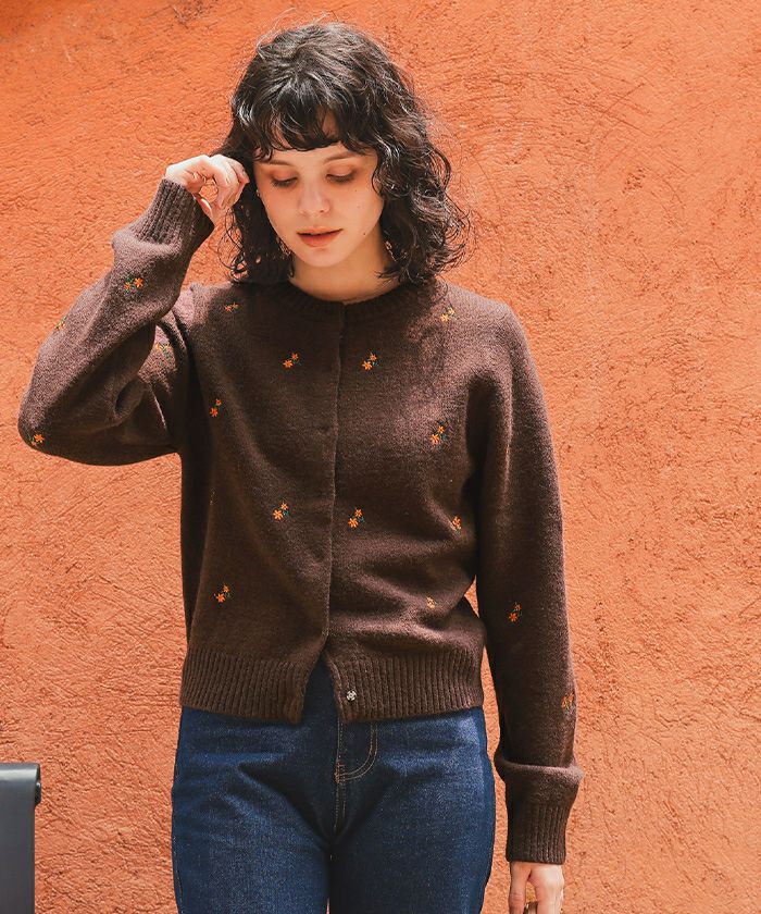 アルパカタッチフラワー刺繍カーディガン | titivate