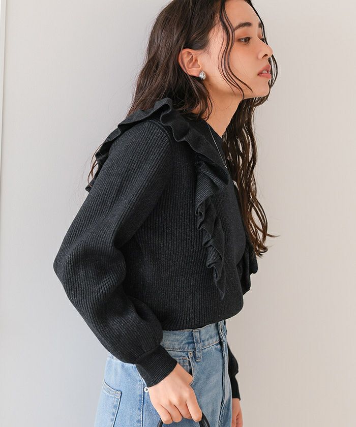 ✨美品✨ダイアグラム　フリルレイヤードブルゾン　ネイビー　36 デザインフリルニット | titivate