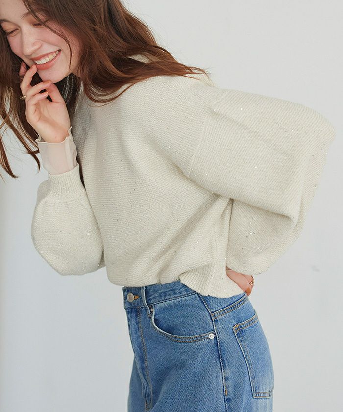 TAN スパンコールニットバンドトップ スパンコールニット(M ネイビー): トップス｜Right-on公式