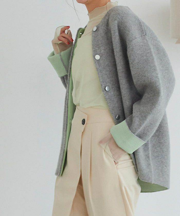 春コート フード パーカー コーディガン グレージュ ダブルフェイス