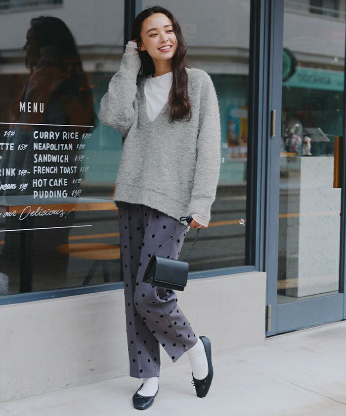 深Vネックボリュームスリーブニット | titivate