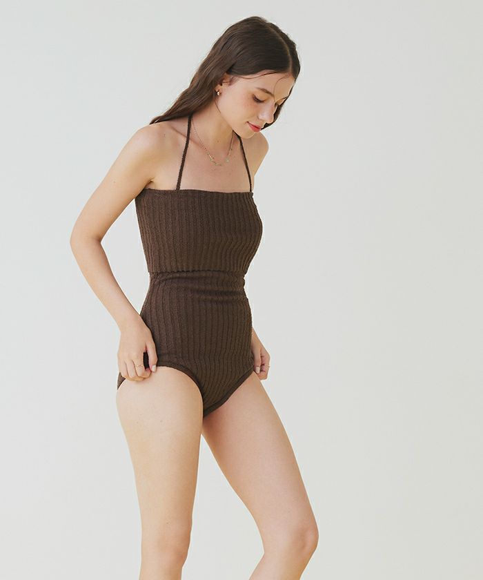 太リブニットデザインワンピース/水着【SEADRESS シードレス