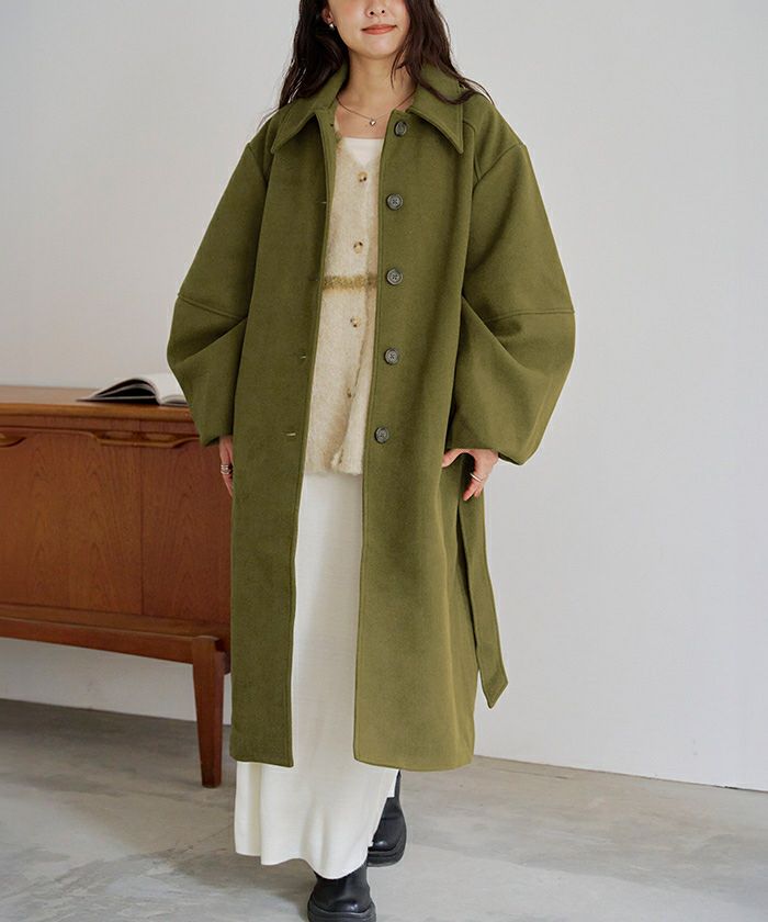 【新品未使用】ランタンスリーブコート　オリーブ ランタンスリーブロングコート | titivate