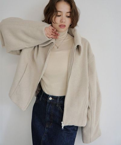 フェイクビーバー ショート丈Wジップブルゾン hellam ブルゾン アウター フェイクビーバー ショート丈Wジップ