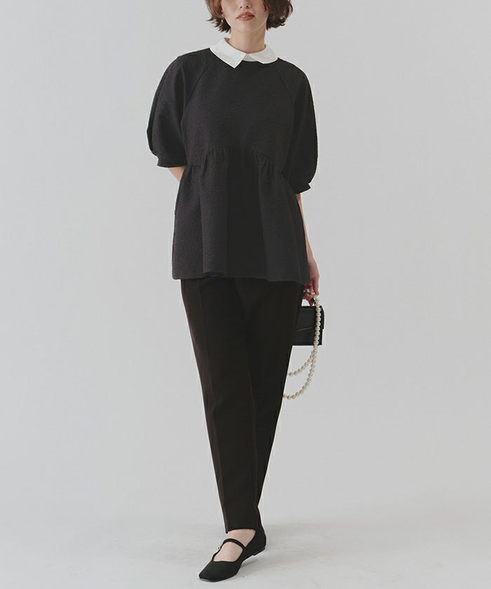 美品　liten　ペプラムデザイントップス セール】つけ襟付きペプラムデザイントップス（Tシャツ