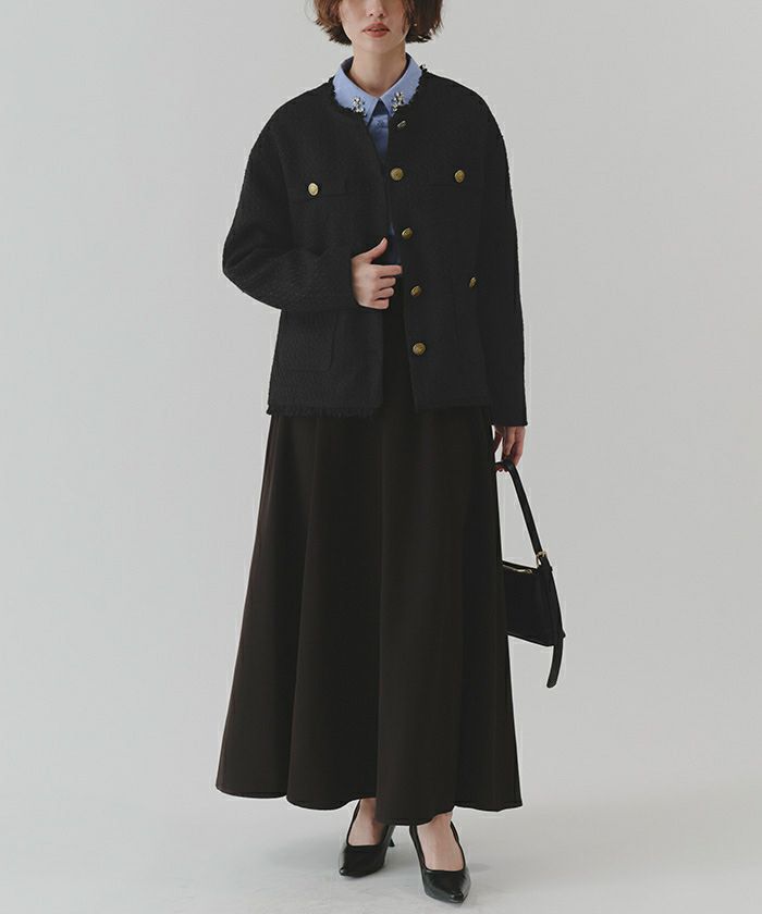 【美品】kate spade ツイードロングコート ブラック ノーカラー 0 S kate spade new york(ケイトスペード) コート(レディース