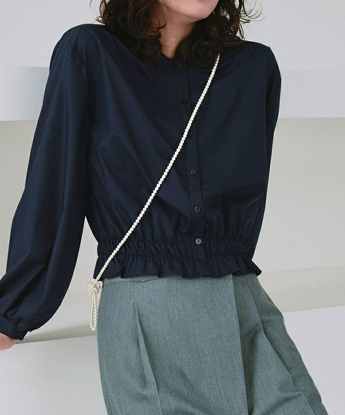 クルーネック裾シャーリングブラウス【メール便可／100】 | titivate