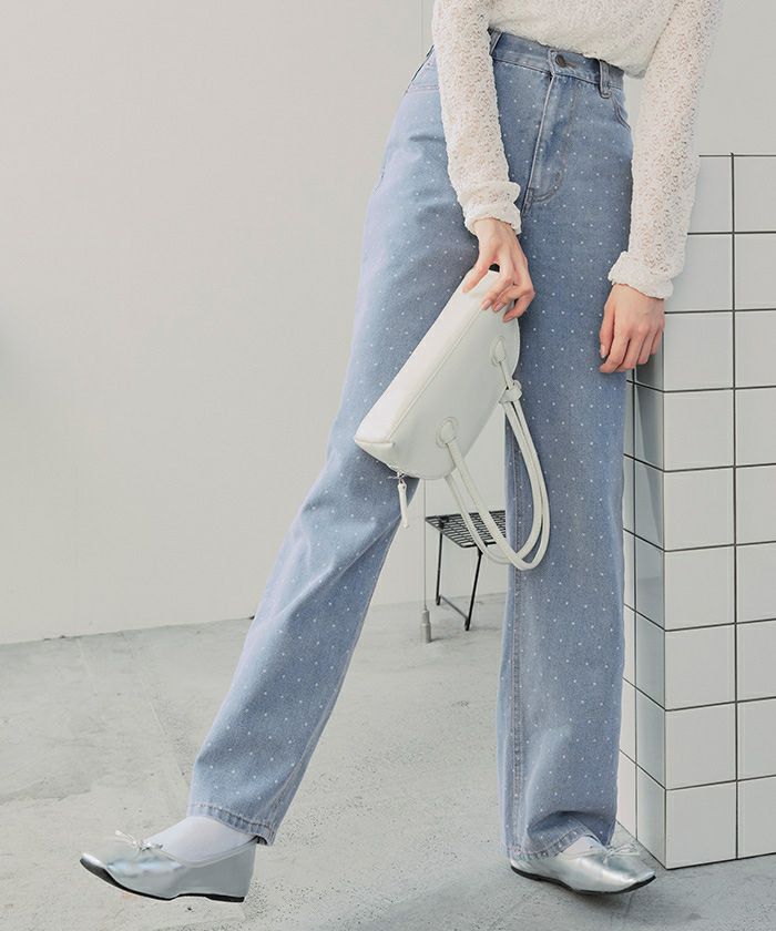 ドット/カラーストレートデニムパンツ | titivate