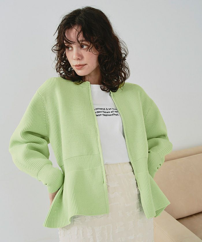 Wジップペプラムニットカーディガン | titivate